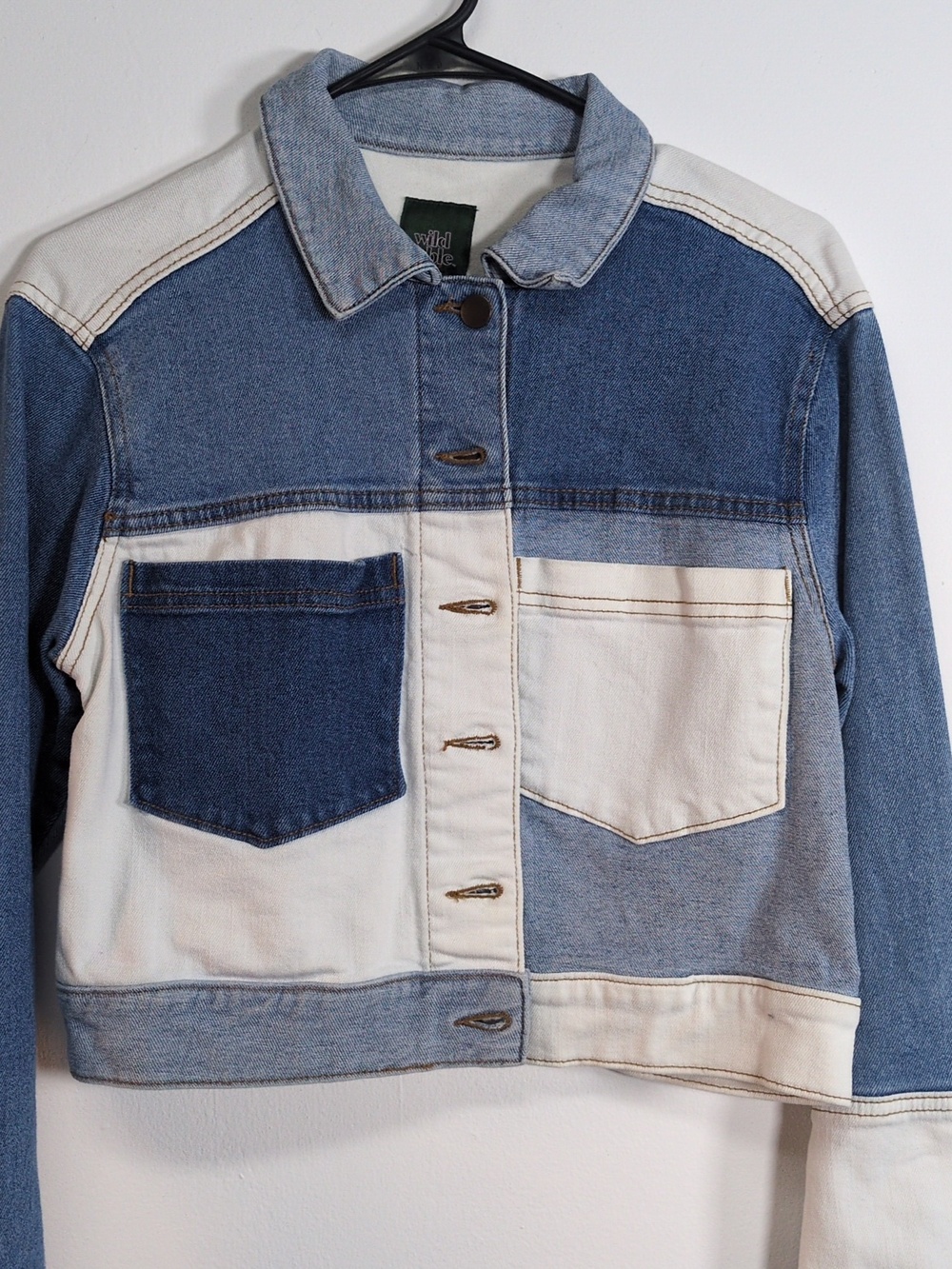 Wild Fable Patchwork Boxy Denim Trucker Jacket Size XS - Picture 4 of 8